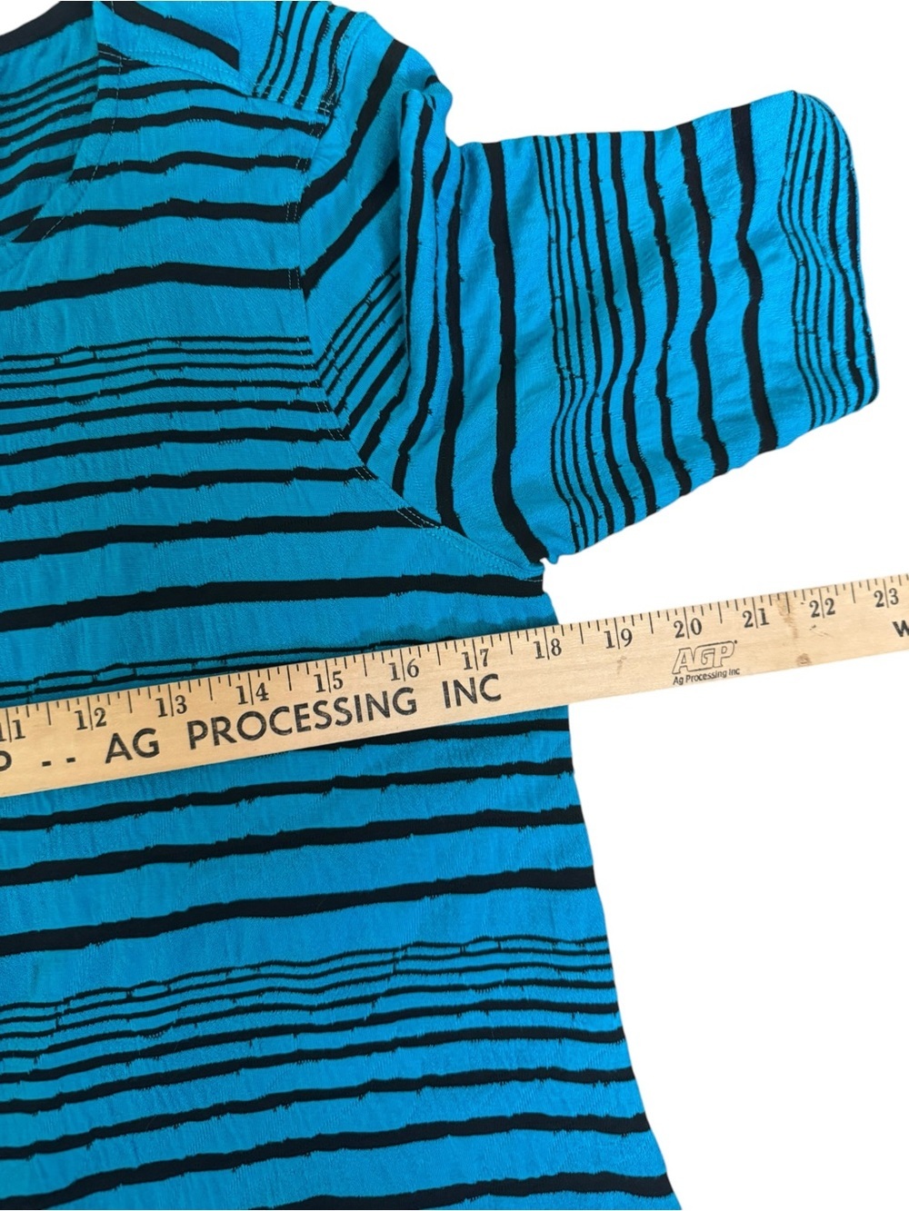 Al Miles Blue Black Striped Tunic Top Medium Asymmetrical Artsy Boho Career E21 - Picture 3 of 5